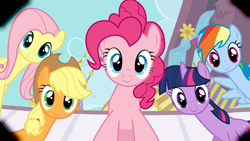 Size: 4800x2700 | Tagged: safe, artist:eruvon, character:applejack, character:fluttershy, character:pinkie pie, character:rainbow dash, character:twilight sparkle, episode:sweet and elite, g4, my little pony: friendship is magic, offscreen character, pov, rainbow girrash, vector