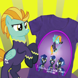 Size: 894x894 | Tagged: safe, artist:pipersack, character:lightning dust, clothing, shadowbolts, shirt, t-shirt