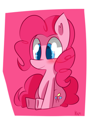 Size: 1200x1600 | Tagged: safe, artist:kty159, character:pinkie pie, species:earth pony, species:pony, abstract background, female, mare, signature, sitting, solo, underhoof