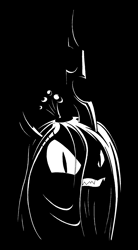 Size: 1169x2121 | Tagged: safe, artist:azdaracylius, character:queen chrysalis, species:changeling, angry, changeling queen, dark, female, monochrome, portrait, silhouette, solo