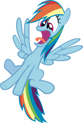Size: 2000x2966 | Tagged: safe, artist:relaxingonthemoon, character:rainbow dash, faec, flying, le gasp, lol, open mouth, scared, shocked, simple background, spread wings, surprised, tongue out, transparent background, vector, wide eyes, wings