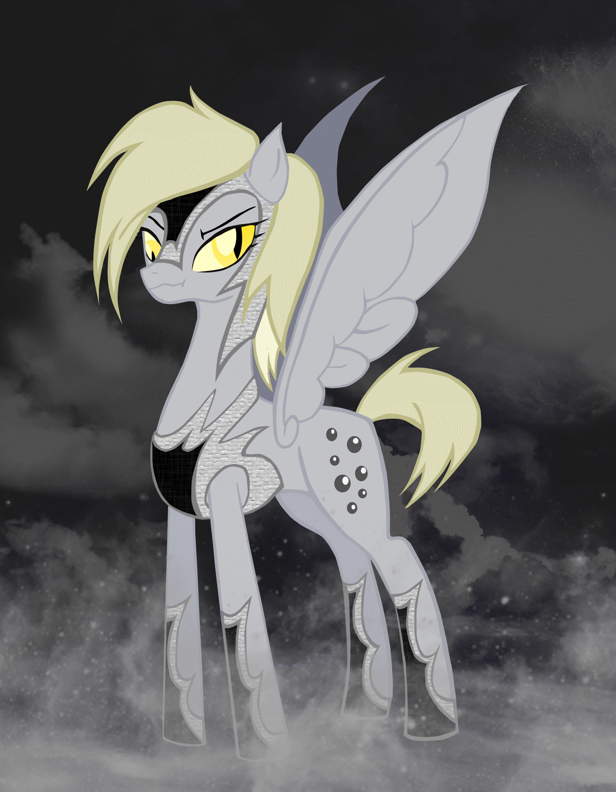 Size: 1246x1602 | Tagged: safe, artist:giuliabeck, character:derpy hooves, species:pegasus, species:pony, animated, corrupted, female, lightning, mare, nightmare derpy, nightmare pony, nightmarified, solo