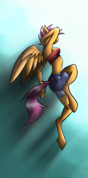 Size: 888x1792 | Tagged: safe, artist:imsokyo, artist:tenart, character:scootaloo, species:anthro, species:unguligrade anthro, bandeau, clothing, female, hooves, midriff, shorts, solo, tube top