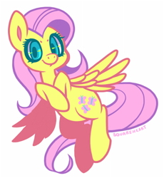 Size: 391x425 | Tagged: safe, artist:zhampy, character:fluttershy, species:pegasus, species:pony, female, flying, looking at you, mare, simple background, smiling, solo, white background