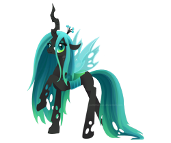 Size: 1200x1000 | Tagged: safe, artist:creamy_roux, character:queen chrysalis, species:changeling, changeling queen, crown, female, jewelry, raised hoof, regalia, signature, simple background, smiling, solo, standing, transparent background