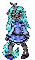 Size: 1000x1715 | Tagged: safe, artist:mhedgehog21, oc, oc only, species:anthro, species:changeling, anthro oc, changeling oc, clothing, skirt, solo