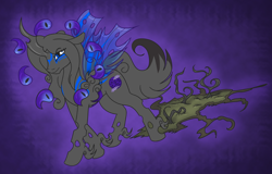 Size: 1000x641 | Tagged: safe, artist:akuoreo, species:changeling, blue changeling, crossover, okami, solo