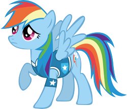 Size: 5896x5079 | Tagged: safe, artist:waranto, character:rainbow dash, species:pegasus, species:pony, episode:winter wrap up, g4, my little pony: friendship is magic, absurd resolution, clothing, female, looking up, mare, raised hoof, simple background, solo, spread wings, transparent background, vector, vest, weather team, wings, winter wrap up vest