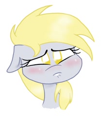 Size: 1000x1100 | Tagged: safe, artist:mcnuggyy, character:derpy hooves, species:pegasus, species:pony, g4, bust, female, floppy ears, lip bite, mare, portrait, sad, simple background, solo, white background