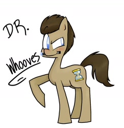 Size: 1000x1030 | Tagged: safe, artist:mcnuggyy, character:doctor whooves, character:time turner, species:earth pony, species:pony, g4, doctor who, male, mouth hold, raised hoof, simple background, solo, sonic screwdriver, stallion, the doctor, white background
