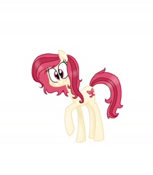 Size: 1600x1830 | Tagged: safe, artist:mcnuggyy, species:earth pony, species:pony, g4, blushing, female, mare, raised hoof, ribbon heart, simple background, smiling, solo, white background