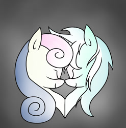 Size: 800x810 | Tagged: safe, artist:mcnuggyy, character:bon bon, character:lyra heartstrings, character:sweetie drops, species:earth pony, species:pony, species:unicorn, ship:lyrabon, boop, eyes closed, female, gradient background, lesbian, mare, noseboop, shipping