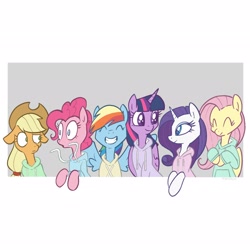 Size: 2048x2048 | Tagged: safe, artist:pfeffaroo, character:applejack, character:fluttershy, character:pinkie pie, character:rainbow dash, character:rarity, character:twilight sparkle, species:pony, g4, cute, hoodie, mane six, simple background