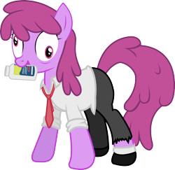 Size: 1726x1678 | Tagged: safe, artist:smashinator, character:berry punch, character:berryshine, species:earth pony, species:pony, g4, clothing, crossover, derp, female, left 4 dead, louis, mare, mouth hold, pills, pills here, simple background, solo, transparent background