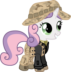 Size: 1565x1575 | Tagged: safe, artist:smashinator, character:sweetie belle, species:pony, species:unicorn, g4, boonie hat, call of duty, captain price, clothing, crossover, female, filly, modern warfare, simple background, solo, task 141, transparent background