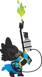 Size: 717x1298 | Tagged: safe, artist:smashinator, character:spike, species:dragon, g4, crossover, fire, flamethrower, male, pyro, simple background, solo, spike pyro, team fortress 2, transparent background, weapon