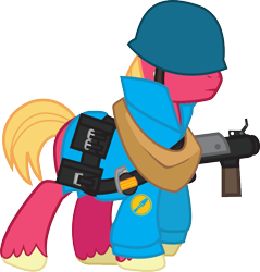 Size: 769x805 | Tagged: safe, artist:smashinator, character:big mcintosh, species:earth pony, species:pony, g4, crossover, helmet, male, simple background, soldier, solo, stallion, team fortress 2, transparent background