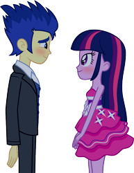 Size: 656x848 | Tagged: safe, artist:cencerberon, character:flash sentry, character:twilight sparkle, ship:flashlight, my little pony:equestria girls, bare shoulders, blushing, clothing, dress, fall formal outfits, female, looking at each other, male, shipping, show accurate, simple background, sleeveless, smiling, straight, strapless, suit, svg, transparent background, twilight ball dress, vector