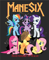 Size: 743x902 | Tagged: safe, artist:hezaa, character:applejack, character:fluttershy, character:pinkie pie, character:rainbow dash, character:rarity, character:twilight sparkle, species:earth pony, species:pegasus, species:pony, species:unicorn, album cover, bracelet, female, mane six, manowar, mare, metal, ponified, ponified album cover, spiked wristband