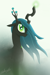 Size: 1280x1920 | Tagged: safe, artist:edvedd, character:queen chrysalis, species:changeling, g4, changeling queen, female, magic, signature, solo, standing