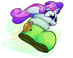 Size: 807x641 | Tagged: safe, artist:danielpon, character:sweetie belle, characters inside shoes, clothing, cute, female, goomba's shoe, mario, nintendo, shoes, solo, super mario bros., sweetieboot, weapons-grade cute