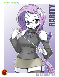 Size: 800x1040 | Tagged: safe, artist:skyraptor, character:rarity, species:anthro, ambiguous facial structure, breasts, busty rarity, clothing, curvy, female, glasses, shepherd0821-ish, solo, stockings