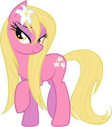 Size: 1000x1138 | Tagged: safe, artist:draikjack, character:lily, character:lily valley, species:earth pony, species:pony, g4, background pony, bedroom eyes, female, flower, flower in hair, lily (flower), mare, raised hoof, simple background, solo, transparent background, vector, wet mane