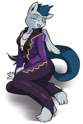 Size: 750x1125 | Tagged: safe, artist:weisdrachen, character:nightshade, species:anthro, species:plantigrade anthro, barefoot, feet, female, shadowbolts, solo, toes