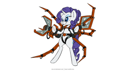 Size: 3840x2160 | Tagged: safe, artist:tenart, character:rarity, species:pony, bipedal, female, powered exoskeleton, simple background, solo, white background