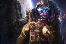 Size: 1024x682 | Tagged: safe, artist:bloodrizer, character:princess luna, species:alicorn, species:pony, astronaut, female, moon, solo, space, space suit