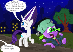 Size: 2338x1658 | Tagged: safe, artist:seriousdog, character:rarity, character:spike, ship:sparity, bride of frankenstein, clothing, costume, female, frankenstein's monster, male, nightmare night, shipping, straight