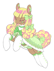 Size: 660x862 | Tagged: safe, artist:spideride, oc, oc only, oc:stitch'n, species:earth pony, species:pony, bandaid, bandaids, bow, clothing, female, mare, pigtails, simple background, socks, solo, tail bow, transparent background