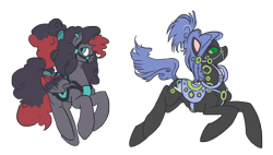 Size: 1514x859 | Tagged: safe, artist:spideride, oc, oc only, species:earth pony, species:pegasus, species:pony, female, mare, nose ring, ponytail, saddle
