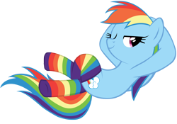 Size: 5000x3500 | Tagged: safe, artist:weisdrachen, character:rainbow dash, clothing, female, rainbow socks, simple background, socks, solo, striped socks, transparent background, vector, wink