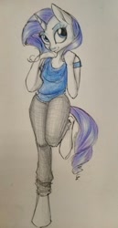 Size: 658x1280 | Tagged: safe, artist:solweig, character:rarity, species:anthro, species:unguligrade anthro, clothing, female, hooves, solo, traditional art