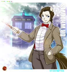 Size: 800x854 | Tagged: safe, artist:skyraptor, character:doctor whooves, character:time turner, species:anthro, doctor who, human facial structure, male, solo, sonic screwdriver, tardis