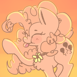 Size: 2000x2000 | Tagged: safe, artist:strabarybrick, character:pinkie pie, :t, blep, blushing, cute, eyes closed, female, flower, fluffy, necklace, smiling, solo, tongue out
