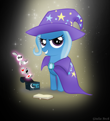 Size: 1577x1727 | Tagged: safe, artist:giuliabeck, character:trixie, species:pony, species:unicorn, g4, book, card trick, female, filly, foal, magic, playing card, younger