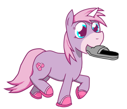 Size: 1034x888 | Tagged: safe, artist:dreadlime, clothing, mouth hold, slippers, solo, stompy slippers, unusual unicorn