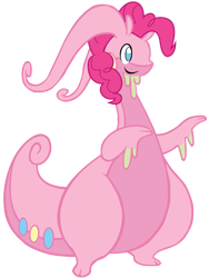 Size: 753x1000 | Tagged: safe, artist:skiddlezizkewl, character:pinkie pie, crossover, female, goodra, pokefied, pokémon, simple background, slime, solo, species swap, transparent background