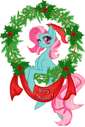 Size: 957x1422 | Tagged: safe, artist:mlpazureglow, character:minty, g3, christmas, female, g3 to g4, generation leap, holly, merry christmas, solo, wink, wreath