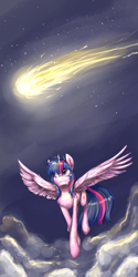 Size: 1500x3000 | Tagged: safe, artist:iceminth, character:twilight sparkle, character:twilight sparkle (alicorn), species:alicorn, species:pony, comet, female, flying, mare, night, solo
