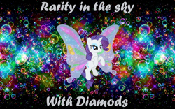 Size: 1024x640 | Tagged: dead source, safe, artist:gerardogreiff, character:rarity, bubble, butterfly wings, female, grammar error, lucy in the sky with diamonds, psychedelic, solo, text, the beatles