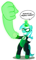 Size: 900x1500 | Tagged: safe, artist:furboz, character:lyra heartstrings, species:pony, bipedal, clothing, costume, crossover, female, green lantern, green lantern corps, hand, horn ring, magic, solo
