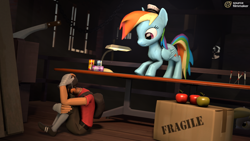 Size: 1920x1080 | Tagged: safe, artist:chaotrix, character:derpy hooves, character:rainbow dash, species:pegasus, species:pony, 3d, apple, crossover, female, food, mare, scout, source filmmaker, team fortress 2