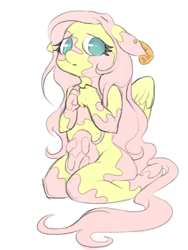Size: 900x1200 | Tagged: safe, artist:moo, character:fluttershy, species:anthro, species:cow, cowified, female, fluttercow, piercing, solo, species swap, udder, uddershy