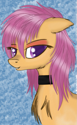 Size: 557x903 | Tagged: safe, artist:liquidarrow-x, character:scootaloo, chest fluff, choker, female, looking at you, portrait, solo