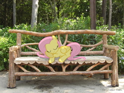 Size: 971x728 | Tagged: safe, artist:digitalpheonix, artist:xcookie-doughandlily, character:fluttershy, bench, irl, photo, ponies in real life, shadow, sleeping, solo