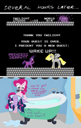 Size: 1219x1920 | Tagged: safe, artist:cyb3rwaste, character:derpy hooves, character:pinkie pie, character:twilight sparkle, species:alicorn, species:pony, crossover, derpicorn, race swap, super mario bros.