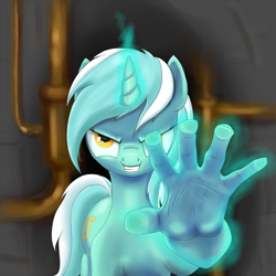 Size: 1200x1200 | Tagged: safe, artist:cyb3rwaste, character:lyra heartstrings, species:pony, species:unicorn, evil grin, grin, hand, looking at you, magic, magic hands, smiling, suddenly hands, that pony sure does love hands, vibe check